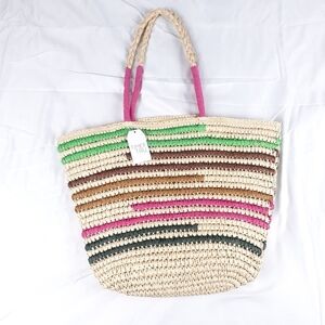 Time and Tru Straw Beach Tote